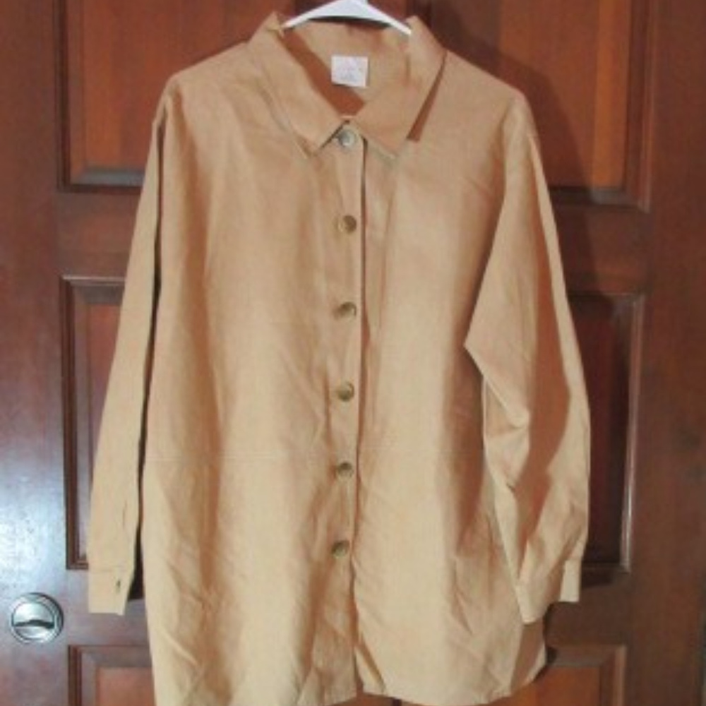 TAN SHIRT BLOUSE "STYLE STUDIO" Linen Cotton 1X
